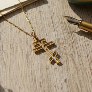 Three Bar Cross Necklace: Christian Jewelry, Russian Orthodox Cross Pendant, Religious Gift, Eastern Orthodox Cross Necklace