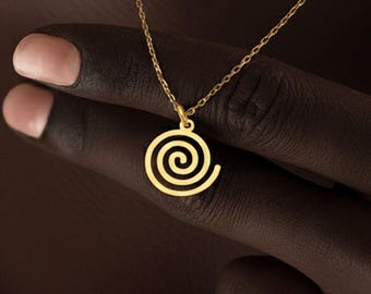 Collar de espiral griega: joyería griega antigua de oro, colgante de espiral de Arquímedes, símbolo de la vida eterna, regalo geométrico minimalista para ella.