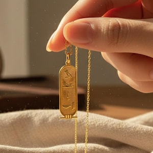 Personalisierte Ägyptische Kartusche Halskette: 14K Gold Benutzerdefinierte Hieroglyphe Name Anhänger