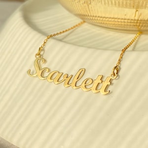 Colar com nome personalizado em ouro 14K – Presente personalizado para mãe, Joia para madrinha de casamento com corrente de ouro, Colar com placa de identificação exclusivo para ela