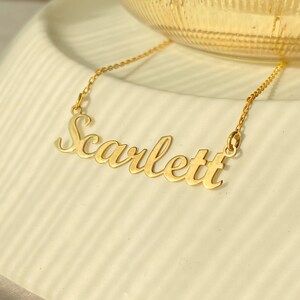 Colar com nome personalizado em ouro 14K – Presente personalizado para mãe, Joia para madrinha de casamento com corrente de ouro, Colar com placa de identificação exclusivo para ela