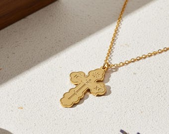Orthodox Crucifix Necklace: Christian Jewelry, Russian Cross Pendant, Saint Olga Cross, Religious Gift, Greek Orthodox Cross Necklace