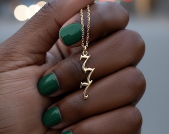 Angel Number Necklace:  Gold Custom Lucky Number 777 Pendant, Dainty Lucky Number