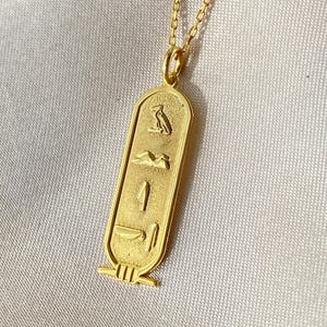 14K Gold Cartouche Necklace, Custom Hieroglyph Name Pendant, Egyptian Name Jewelry, Unique Gift with Personalized Egyptian Symbols