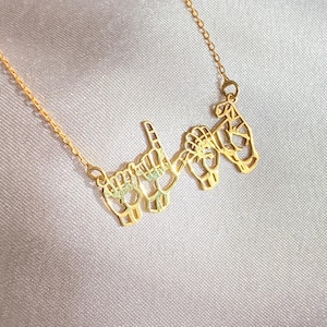Colar de nome personalizado em linguagem de sinais de ouro 14K, joias personalizadas em ASL, pingente de sinal de mão feito à mão, presente exclusivo para surdos e pessoas queridas com deficiência auditiva