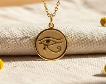 Eye of Horus Necklace:  Gold Egyptian Protection Jewelry, Wadjet Eye Pendant, Ancient Egypt Gift for Her, Spiritual Talisman Amulet