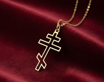 Three Bar Cross Necklace: Christian Jewelry, Russian Orthodox Cross Pendant, Religious Gift, Eastern Orthodox Cross Necklace