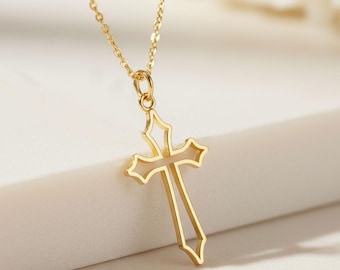Communion Cross Necklace:  Gold Christian Jewelry, St. Olga Cross Pendant, Religious Gift, Greek Orthodox Cross Necklace