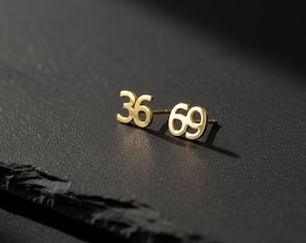 Handmade Lucky Number Earrings: Personalized Gold Sport/Date Memorial Stud Earrings, Date Earrings, Number Earrings, Age Earrings Gold