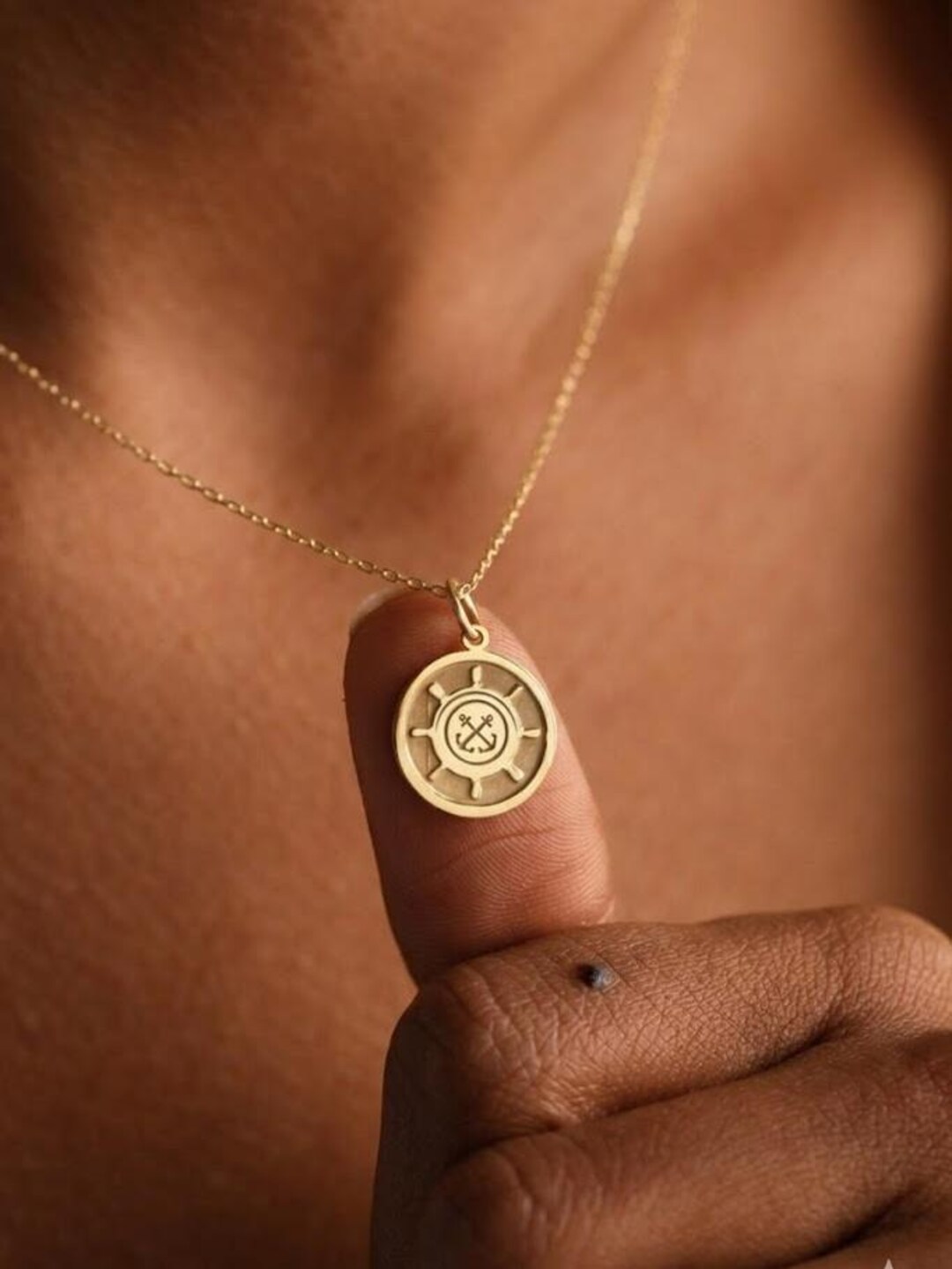 Retro Gold Rudder Gold Rudder Anchor Necklace: Ship Lover Gift, Anchor Necklace, Rudder ...