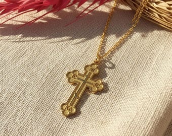 Orthodox Cross Necklace: Christian Crucifx Jewelry, Russian Cross Pendant, Saint Olga Cross, Religious Gift, Greek Orthodox Cross Necklace