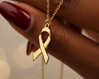 Brustkrebs Band Kette Gold: Pink Ribbon Schmuck, Cancer Survivor Geschenk, Bewusstsein Anhänger, Support Halskette für Sie