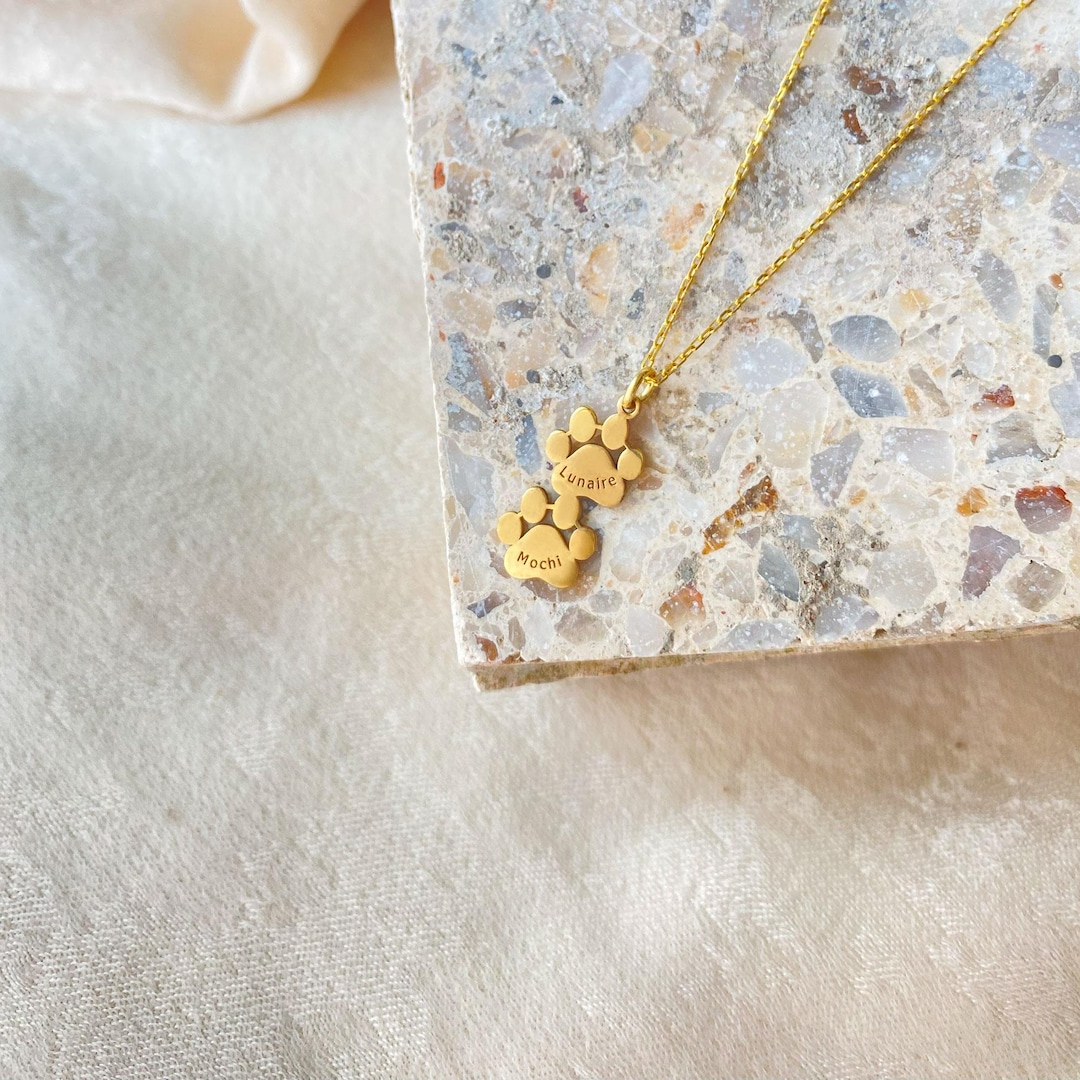 Personalized Paw Print Necklace: Gold Custom Pet Name Jewelry - Etsy