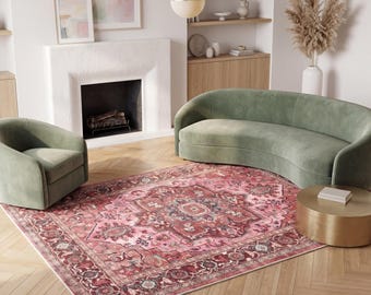 Tapis Vintage Lavable en Machine – Style Oriental Turc – Tapis pour Salon, Chambre, Entrée – Doux, Tapis bohème, tapis turc