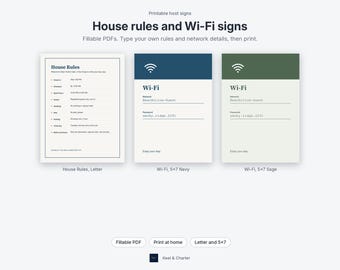Airbnb House Rules Sign and Wi-Fi Sign Printable, Fillable PDF, Vacation Rental Guest Signs, 5x7 Wifi Password Sign, Host Printables