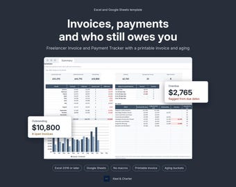 Freelancer Invoice Tracker Spreadsheet, Printable Invoice Template, Overdue Payment Tracker, Client List, Small Business Excel Google Sheets