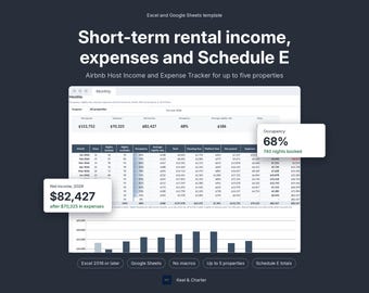 Airbnb Host Income and Expense Tracker Spreadsheet, Schedule E Tax Summary, Occupancy and ADR, Vrbo Rental Bookkeeping, Excel Google Sheets