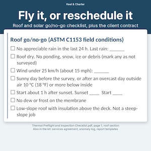 Dronepilotencontract en preflightchecklist, overeenkomst voor thermische drone-inspectie, sjabloon voor dak- en zonnepanelenrapport, deel 107, Word Google Docs