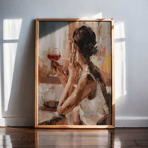 Girl With a Glass of Wine Oil Painting Print on Canvas Woman Holding a Glass of Wine Impressionism Canvas Wall Art Wine Printing Canvas