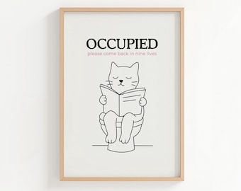 Bathroom Cat Poster & Funny Toilet Print | Quirky Gifts for Cat People | Fine Line Kitty Kitten Cat | Printable Wall Art and Dopamine Decor