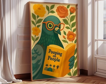 Pôster engraçado de pombo - Livro engraçado de leitura de pássaros - Ilustrações engraçadas de animais - Impressão digital, decoração com dopamina - Arte de parede para impressão
