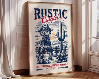 Stampa Western Vintage - Arte murale Cowboy e Cowgirl - Meowdy Partner - Poster di gatti divertenti - Arte murale stampabile alla moda - Dopamine Decor