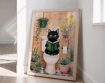 Bathroom Cat Print, Funny Posters, Funny Bathroom Wall Decor Pooping Print Toilet Wall Art Funny Cat Poster Bathroom Wall Art Toilet Poster