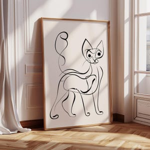 Minimalist Cat Line Art Print, Abstract One-Line Cat Drawing, Modern Black & White Feline Printable Wall Art, Scandinavian Cat Decor