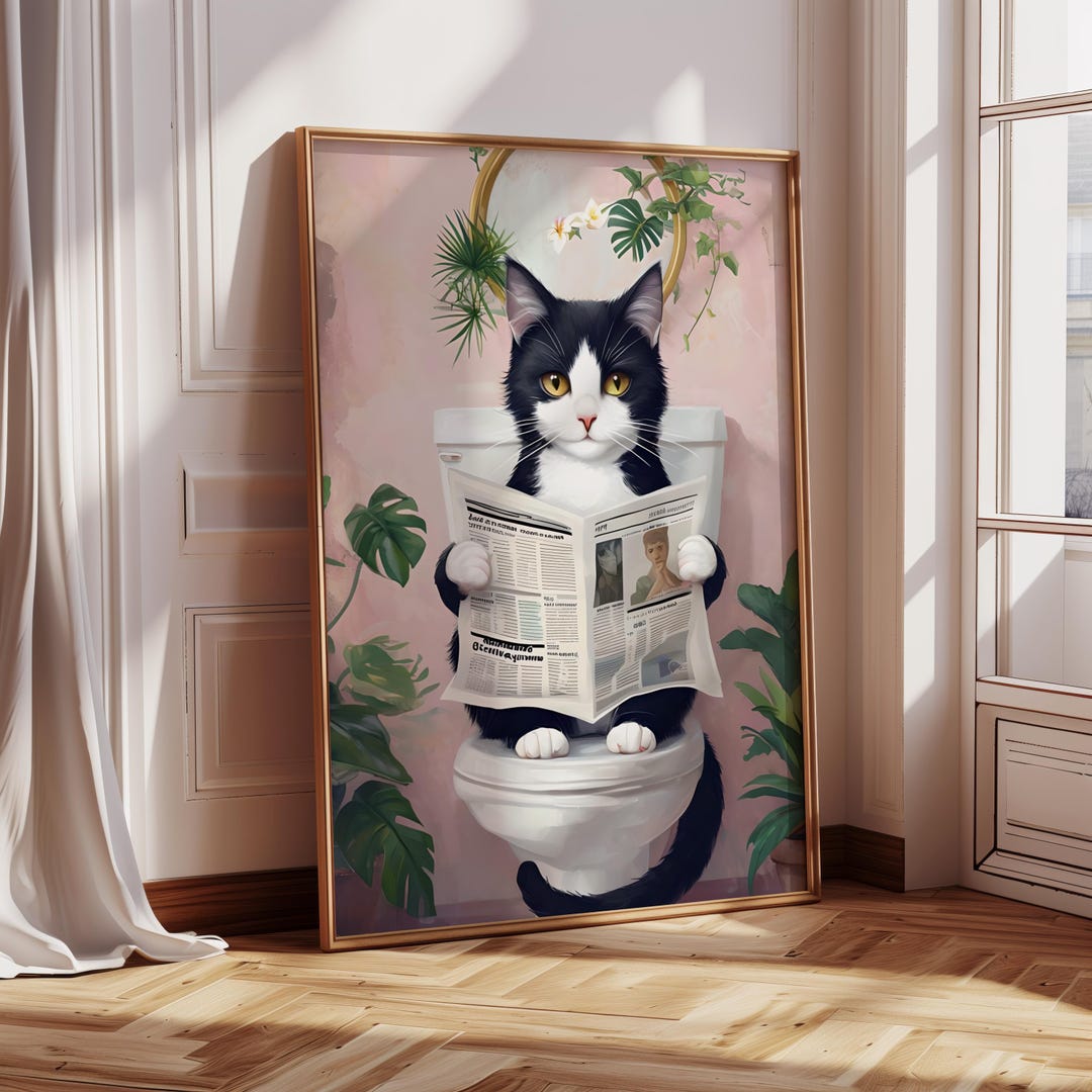 Bathroom Cat Poster & Funny Toilet Print | Quirky Gifts for Cat People ...