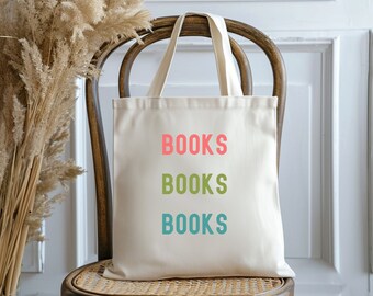 Books Books Books Gift for Book Lover, Book Tote, Tote Bag, Bookworm tote, Canvas tote, Gift for readers, Reading Tote, Library tote