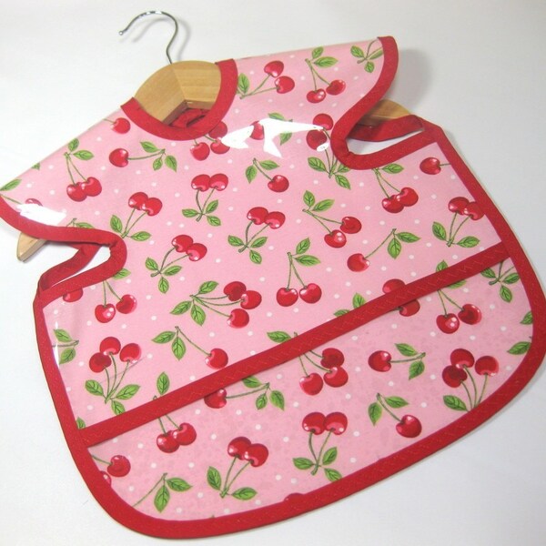 Baby Toddler Bib-  Pink Cherry Wipeable Shirt Bib- specify size