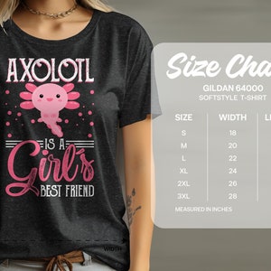 Cute Axolotl Girls T-Shirt, Pink Salamander Graphic Tee, Gift for Her, Feminine Style Casual Wear image 3