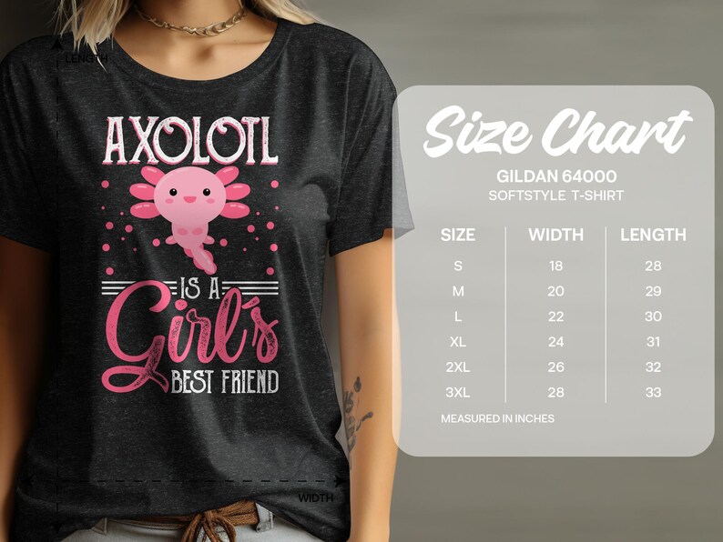 Cute Axolotl Girls T-Shirt, Pink Salamander Graphic Tee, Gift for Her, Feminine Style Casual Wear image 3