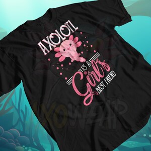 Cute Axolotl Girls T-Shirt, Pink Salamander Graphic Tee, Gift for Her, Feminine Style Casual Wear image 1