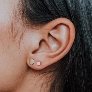 Dot Set of 4 Stud Earrings in 14K Gold fill or Sterling Silver, circle studs, minimal disc, organic, subtle, minimalist, smooth texture