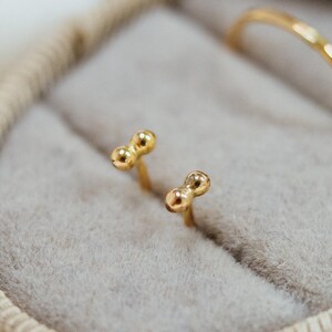 SOLID Tiny Bead Bar Stud Earrings, Solid 14K Gold, Stud Set, Second Piercing, Dot Stud, Pebble Earring, Tiny Gold Studs, Gold Earrings