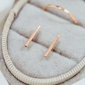 SOLID 14K Rose Gold Mini Bar Stud Earrings | Linear, minimalist, subtle, bar drop, stackable, simple, gift for wife, handmade, nickel free