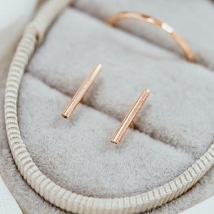 SOLID 14K Rose Gold Mini Bar Stud Earrings, rose gold bar studs, gold bar post earrings, minimalist jewelry, solid pink gold, nickel free