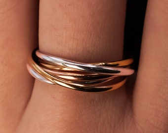 Thin Interlocking Rings, Set of 5 in Mixed Metal, Rose Gold, Gold, Silver interlocking rings, rolling, wedding, linking rings, fidget ring