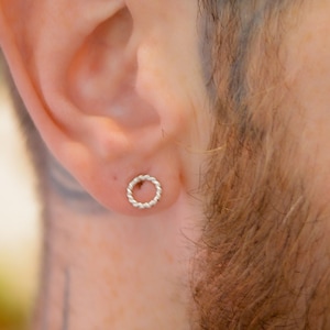 Men's Twist Open Circle Stud in 14K Gold Fill, Rose Gold Fill, or Sterling Silver, Men's Earring, rope stud, unisex earrings, men's jewelry