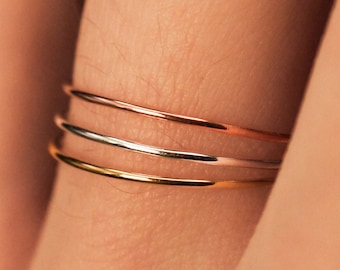 Ultra Thin Mixed Metal Set of 3 Rings, Stacked ring set, smooth or hammered stackers, starter rings, gold rose and silver, skinny bands