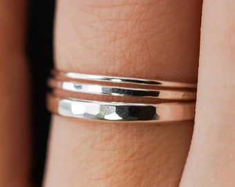 Basic Set of 3 Stacking Rings in Sterling Silver, stackable, thin silver rings, hammered sterling silver stack rings, sterling silver rings,