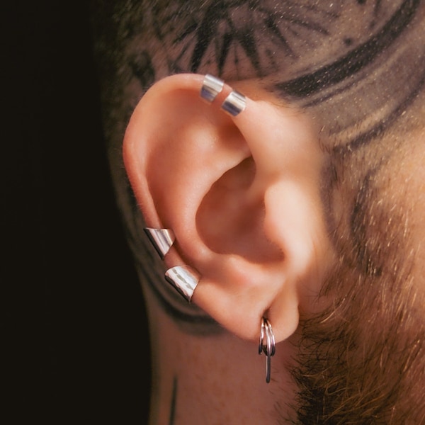 Men’s Shield Ear Cuff Earring in 14K Gold Fill, Rose Gold or Sterling Silver, Unisex Earring, Adjustable, Cartilage Earring, No Piercing