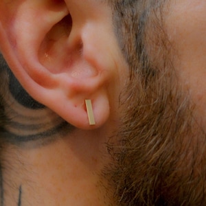 Men's Mirror Stud in 14K Gold Fill, Rose Gold Fill, or Sterling Silver, Men's Earring, rectangle earring, unisex earrings, men's jewelry image 1