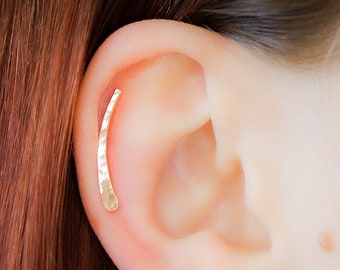 Ear Climber in Solid 14k Gold, single or pair, gold ear crawler, cartilage piercing, post earrings, yellow gold, studs, minimalist jewelry