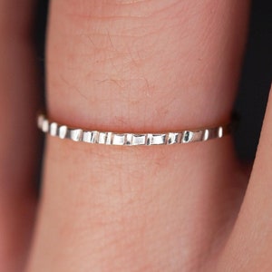 Half Lined Ring | Gold Filled, Rose, Silver | Unisex Stacking Band | Hand Stamped Notches | Textured Layering Wedding Engagement Mens Womens