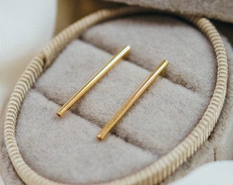SOLID 14K Gold Bar Stud earrings | Regular Bar Studs, 20mm | minimalist, geometric, linear, ear nut backing, handmade, nickel free