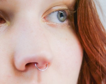 Nose Ring, SOLID 14K White Gold, Ultra Thin, Huggie Hoop, Tiny, Circle, O Ring, Nostril Piercing, Septum, Body Jewelry, Second, Gauged, 20g