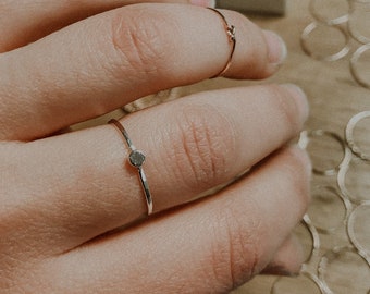 Small Pebble Stacking Ring | Sterling Silver | Handmade melted circle silver nugget, hammered slim band | Alternative wedding or engagement