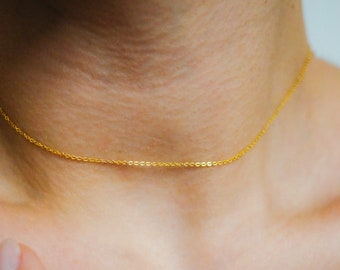 Thin 1mm CHOKER Chain in 14k gold fill, rose gold or sterling silver, cable, minimalist, layering, modern, delicate, dainty link, womens